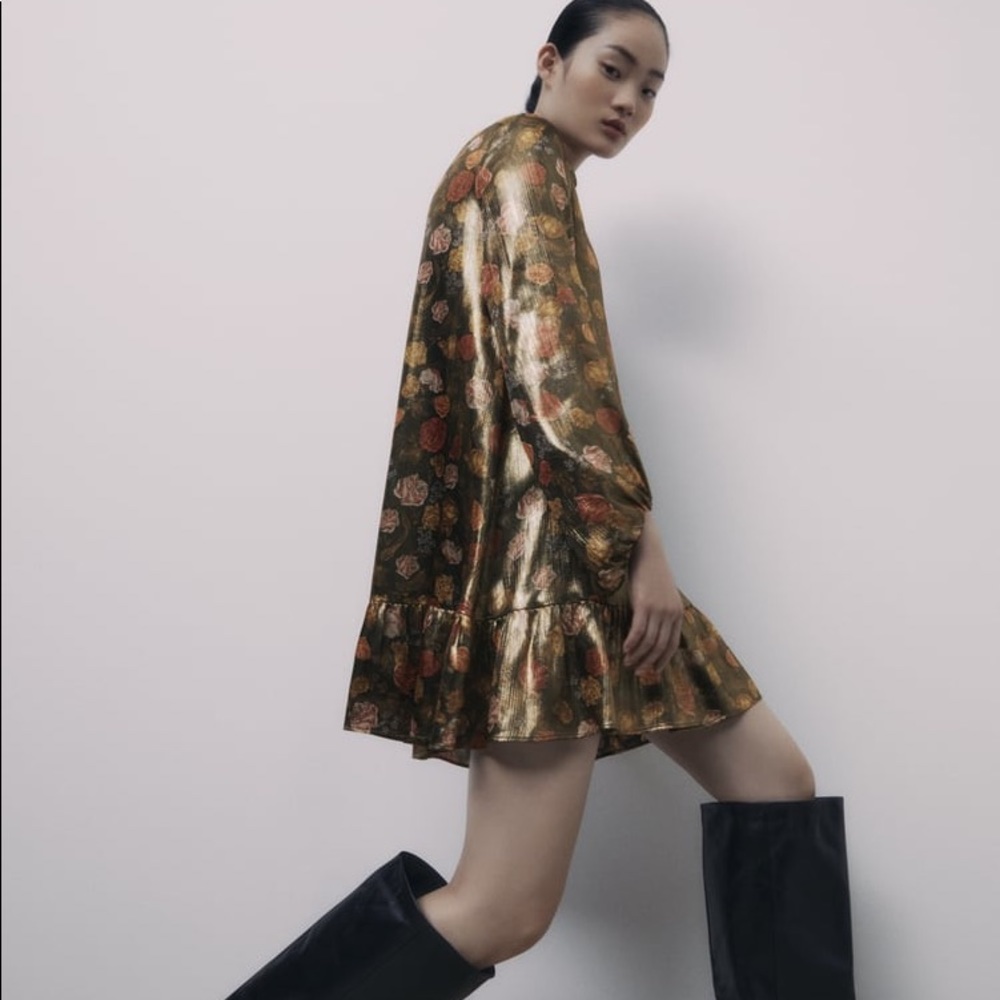 Zara Shinny Floral Print Dress SZ S - Picture 5 of 6